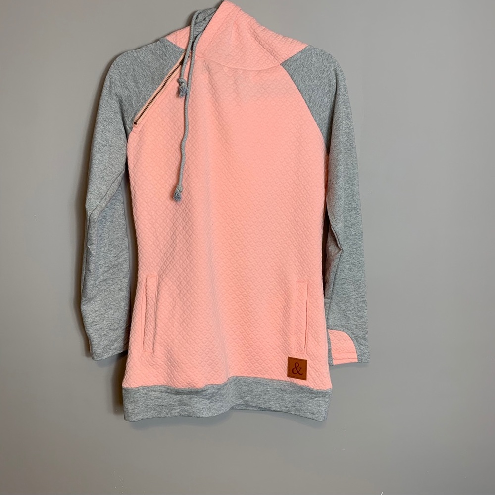 Ampersand Double Hood Sweatshirt Small Pink Gray